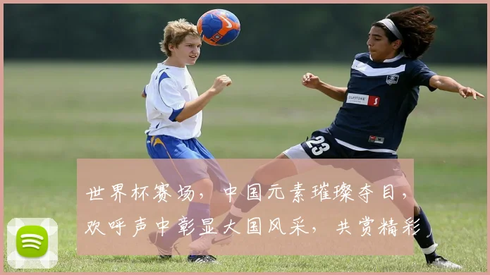 世界杯赛场，中国元素璀璨夺目，欢呼声中彰显大国风采，共赏精彩瞬间，共享足球盛宴。